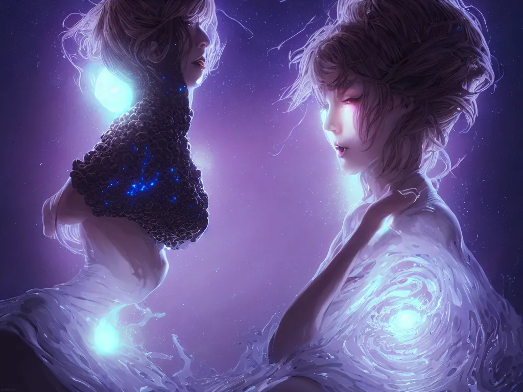 Image similar to azathoth girl wearing a dress made of milky way, conquest the earth, occlusion shadow, specular reflection, rim light, unreal engine, artgerm, artstation, art by hiroaki samura and ilya kuvshinov and ossdraws, intricate, highly detailed 8 k, fantasy illustration, extremely beautiful and aesthetic shape of face and body