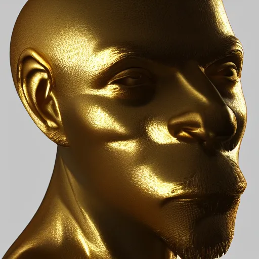 Image similar to portrait of homo sapiens gold statue reflect chrome, 8 k uhd, unreal engine, octane render in the artstyle of finnian macmanus, john park and greg rutkowski