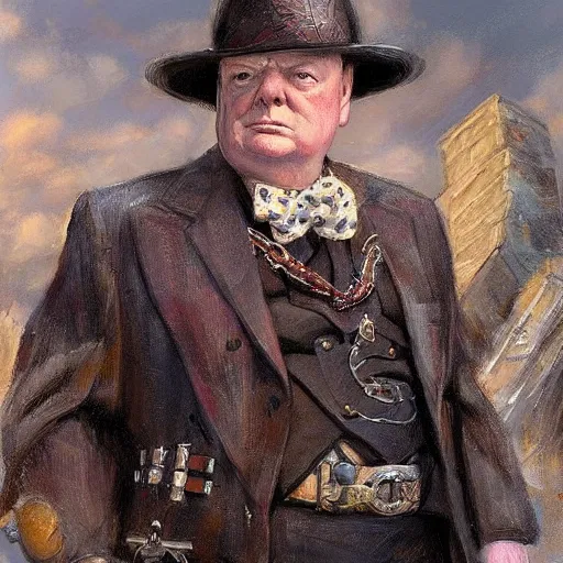 Image similar to Winston Churchill as a fantasy D&D merchant, portrait art by Donato Giancola and James Gurney, digital art, trending on artstation