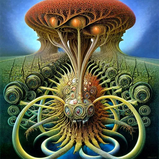Prompt: divine chaos engine by roger dean and andrew ferez, symbolist, visionary, detailed, realistic, surreality, art forms of nature by ernst haeckel