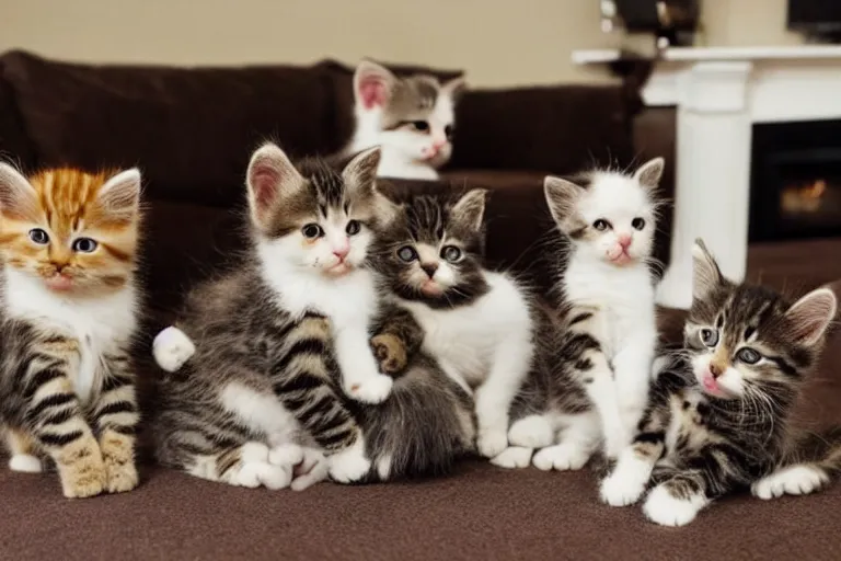 Image similar to a living room full of cute kittens