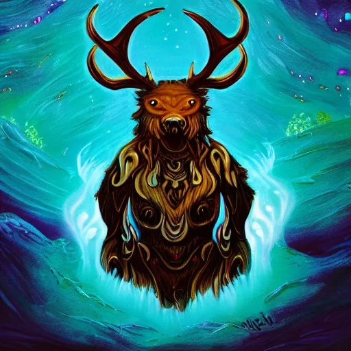 Prompt: cosmic horror stag bear entity