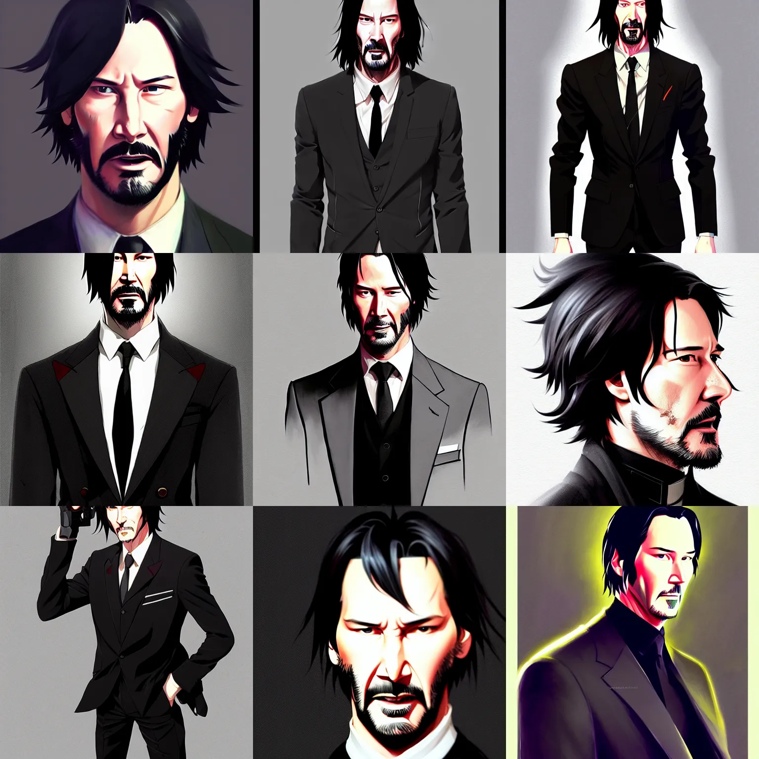 Prompt: keanu reeves in black suit costume, male, portrait shinkai makoto studio ghibli studio key hideaki anno sakimichan stanley artgerm lau rossdraws james jean marc simonetti elegant highly detailed digital painting artstation pixiv