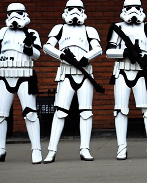 Prompt: stormtroopers wearing white kilts and black pointe shoes