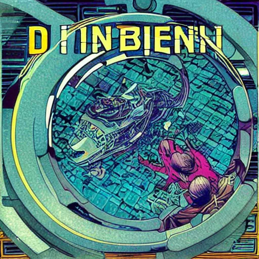 Prompt: DnB album over by moebius