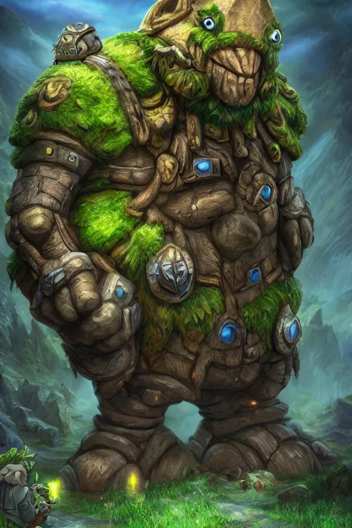 Image similar to zelda fantasy art giant golem troll wood rock greeble gemstone, global illumination ray tracing hdr fanart arstation by sung choi and eric pfeiffer and gabriel garza and casper konefal