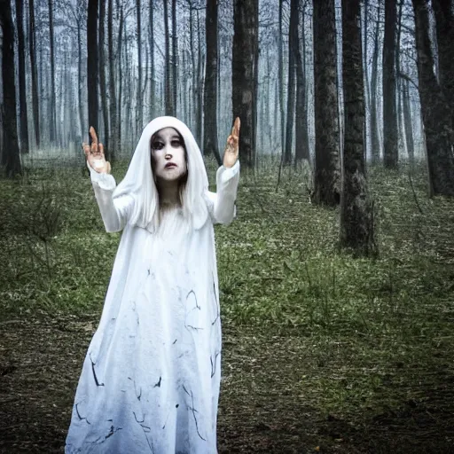 Image similar to a ghost girl in a scary haunted forest