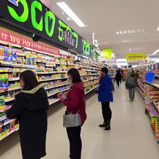 Prompt: Holy supermarket queue