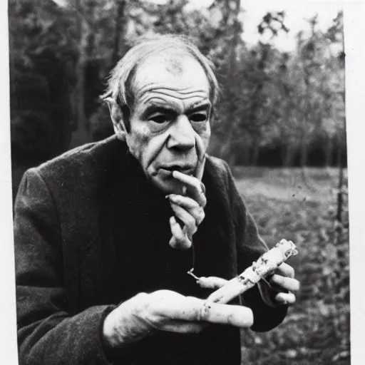 Prompt: photograph of Gilles Deleuze eating rhizomes