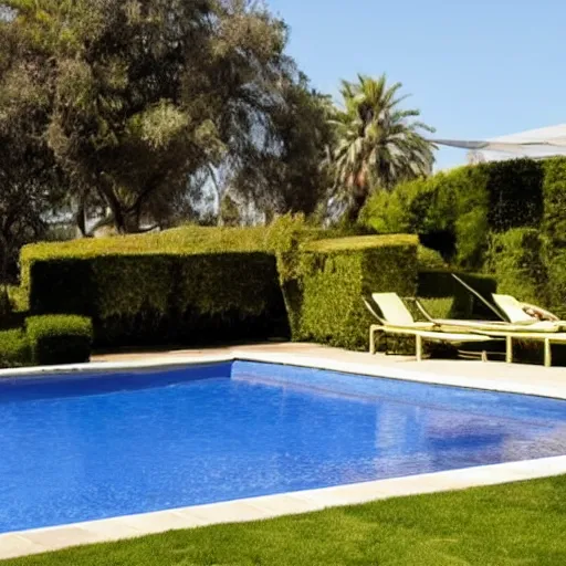 Image similar to donald trump sunbathing in string, swimming pool in background