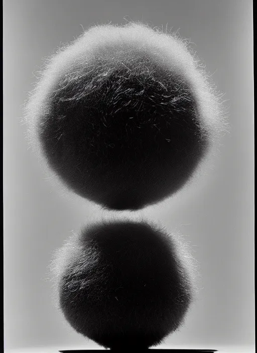 Image similar to realistic object photo of body made of black and white ping pong balls, hairy fluffy caterpillars, readymade, dadaism, fluxus, man ray, x - ray, electronic microscope 1 9 9 0, life magazine photo