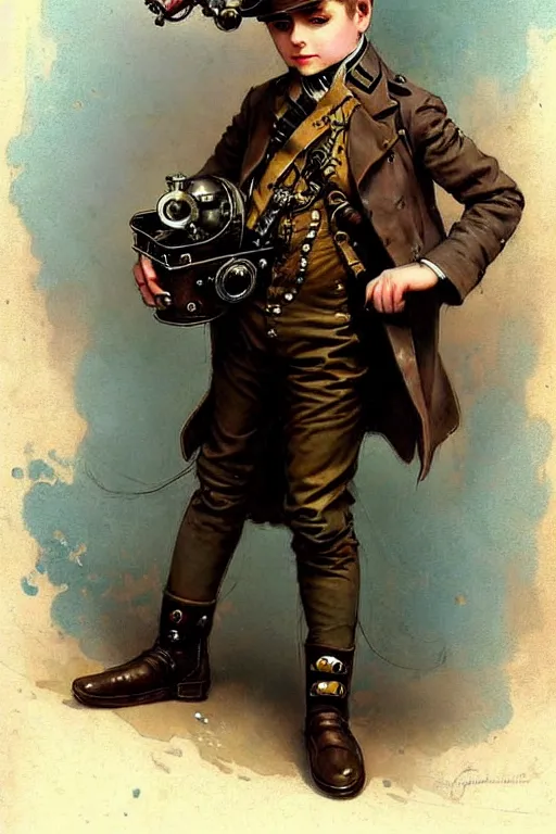 Prompt: ( ( ( ( ( 2 5 0 s retro future 1 0 year boy old super scientest in steampunk space pirate mechanics costume full portrait. muted colors. ) ) ) ) ) by jean - baptiste monge!!!!!!!!!!!!!!!!!!!!!!!!!!!!!!