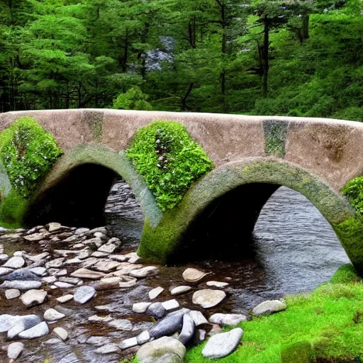 Prompt: a stone bridge sustained by giant stone hands, in the style of studio ghibli