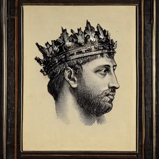 Prompt: a portrait of the head of a roman emperor with a crown of laurels ( c. 1 8 8 0 - 1 8 9 2 ) drawing in high resolution by otto eerelman