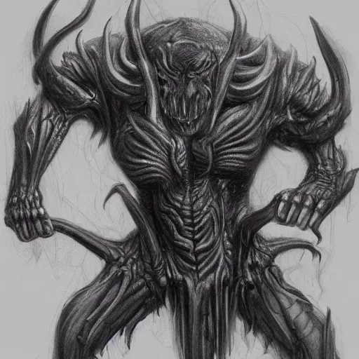 Prompt: concept art of a creature with multiple arms by Carlos Huante, pencil sketch, very detailed
