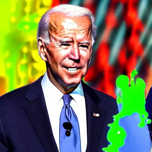 Image similar to joe biden getting slimed at the kids choice awards, dynamic, cinematic photo