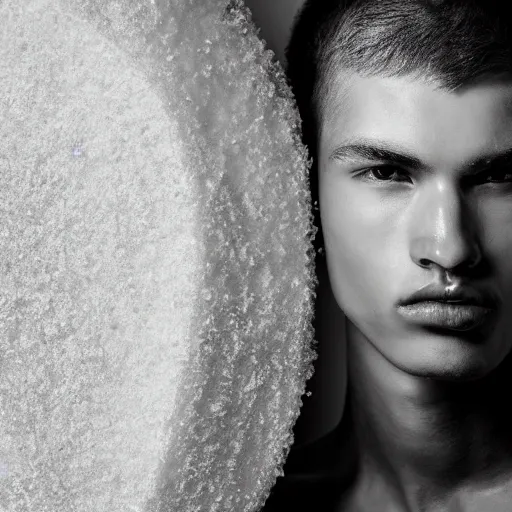 Prompt: a portrait of a beautiful young male wearing an alexander mcqueen armor made of salt , photographed by andrew thomas huang, artistic