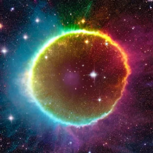 Image similar to a high - resolution color photo of a rainbow supernova