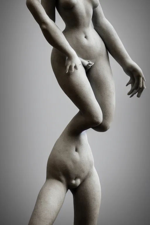 Prompt: detailed photo of sexy woman concrete statue by michelangelo, full body pose, various seducing poses, photorealism, intricate detail, a few light reflexions, museum diffuse lighting