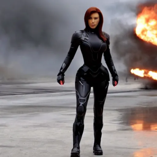 Image similar to A still of Kim Kardashian as Black Widow in Iron Man 2 (2010)