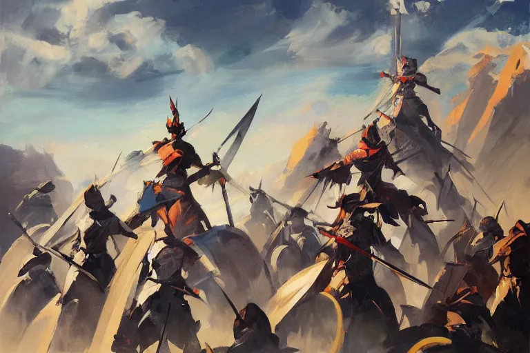 Image similar to greg manchess painting of a mountain of swords in the middle of an arena, profile picture, organic painting, sunny day, matte painting, bold shapes, hard edges, street art, trending on artstation, by huang guangjian, gil elvgren, ruan jia, randy vargas, greg rutkowski