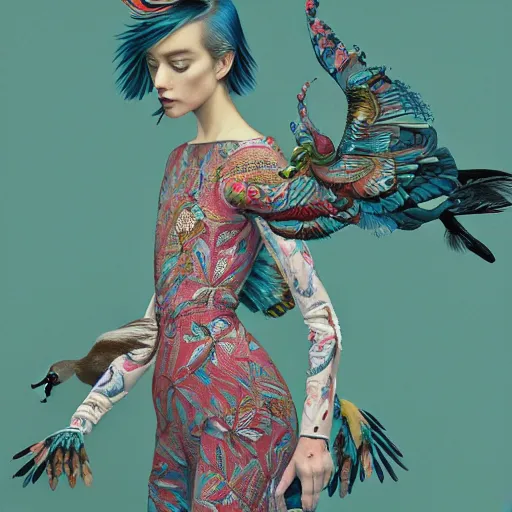 pretty model with birds and feathers : : by martine | Stable Diffusion ...