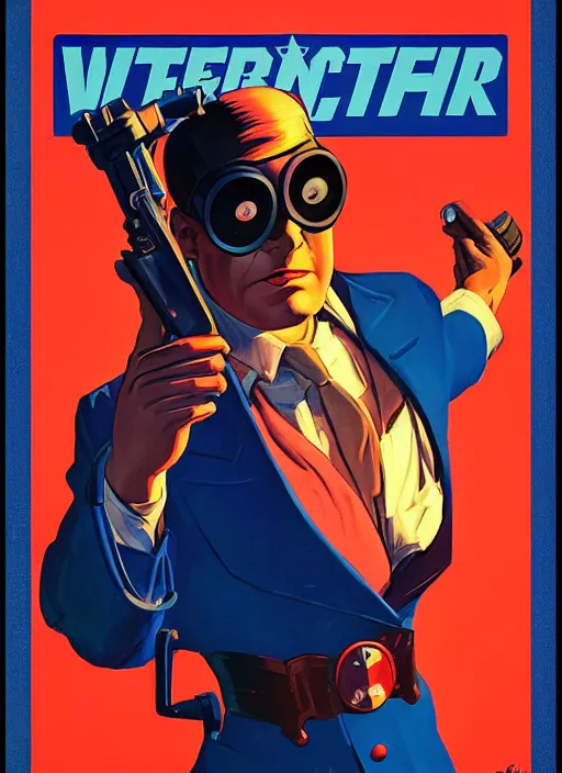 Image similar to american propaganda poster. cyberpunk spy. portrait by jean giraud and anton otto fischer and john philip falter and will eisner and gil elvgren. realistic proportions. tf 2, overwatch.