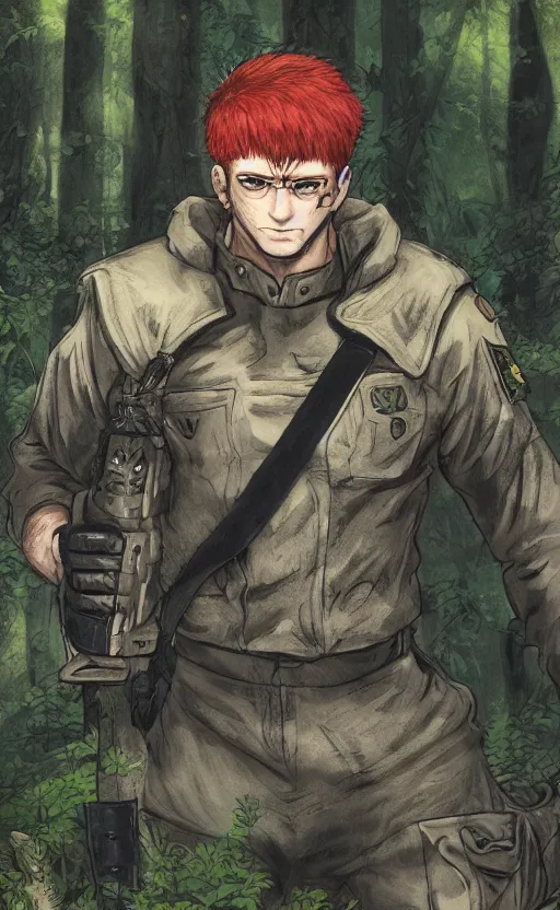 Image similar to close up character portrait icon of the german shepard beast - man military uniform head animal person wearing clothes standing in the bright forest, hidari, color page, tankoban, 4 k, tone mapping, akihiko yoshida