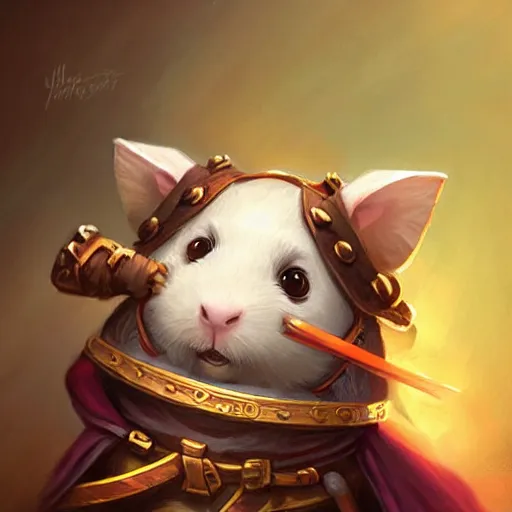 Prompt: cute little anthropomorphic Guinea Pig Samurai , tiny, small, short, Samurai outfit, cute and adorable, pretty, beautiful, DnD character art portrait, matte fantasy painting, DeviantArt Artstation, by Jason Felix by Steve Argyle by Tyler Jacobson by Peter Mohrbacher, cinematic lighting