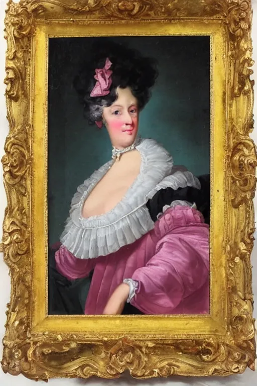 Prompt: 1780s oil painting portrait of a drag queen (man in drag) in glamorous extravagant pink rococo ladies fashion