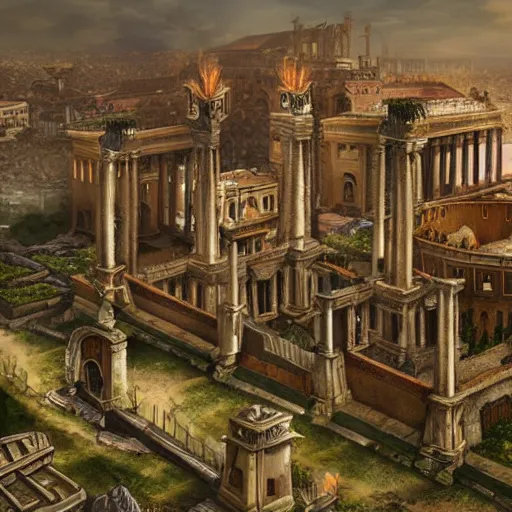 Image similar to sprawling fantasy city of Ancient Rome in gothic style; trending on arstation