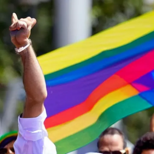 Image similar to photograph of president jair bolsonaro waving a rainbow flag at a pride parade