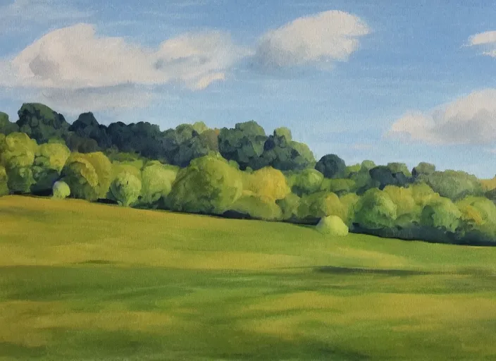 Prompt: landscape of british countryside, summer time, in gouache plein air art style