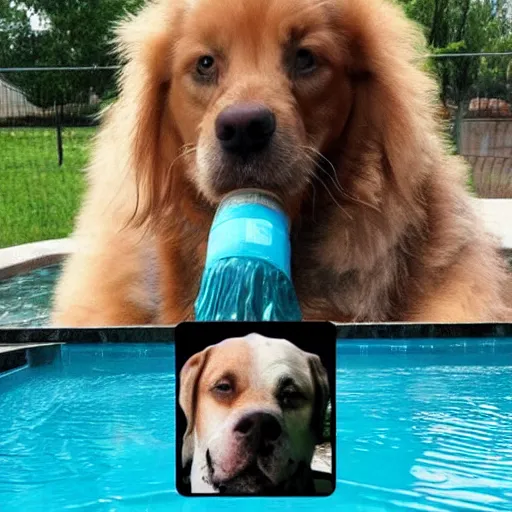 Image similar to an extremely filthy dirty pool, and a cute dog head.