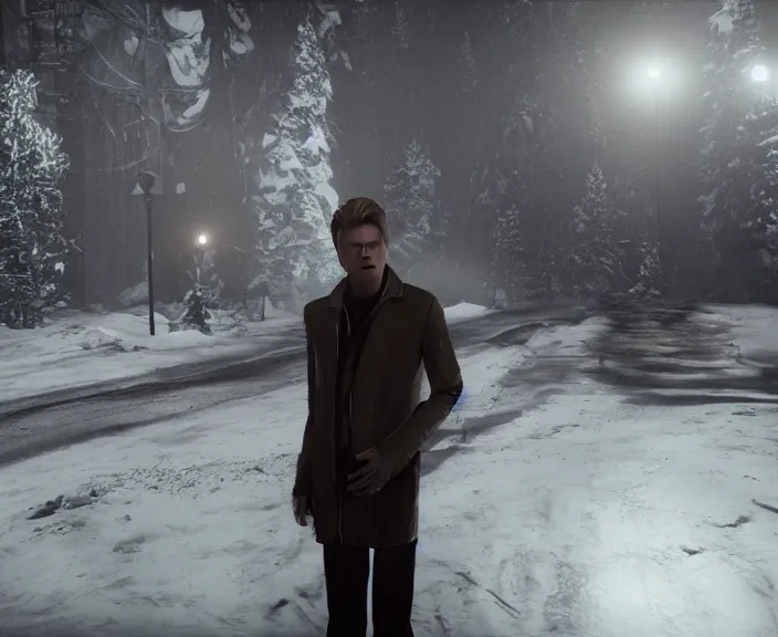 Image similar to screenshot of david bowie in until dawn ( 2 0 1 5 ), ps 5, 4 k, hi - res