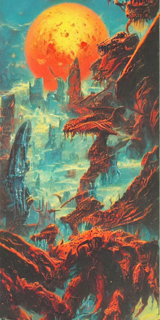 Prompt: magic the gathering card from the 1 9 6 0 s by paul lehr and ron walotsky