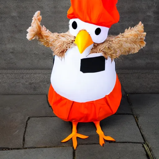 Image similar to chicken dressed as an inmate