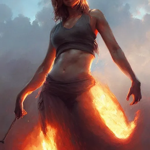 Prompt: what matters most is how well you walk through the fire, realistic painting, artgerm, greg rutkowski
