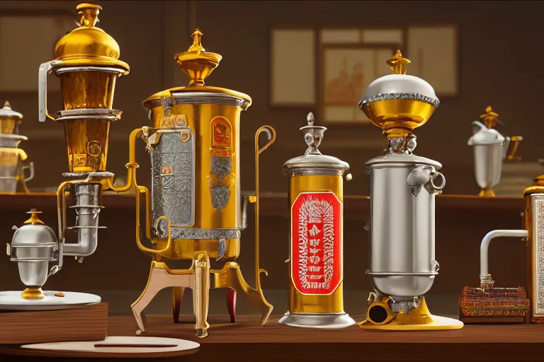 Prompt: a very detailed concept art of wes anderson samovar, trending on artstation, digital art, 4 k, hyper realistic, octane render, sharp focus