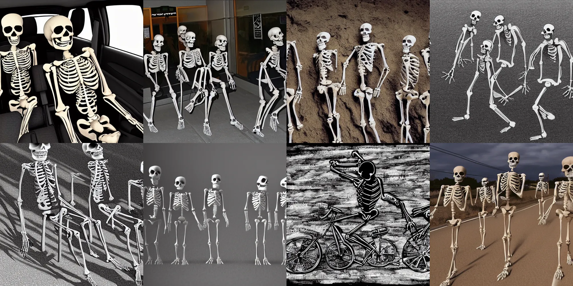 Prompt: skeletons commuting