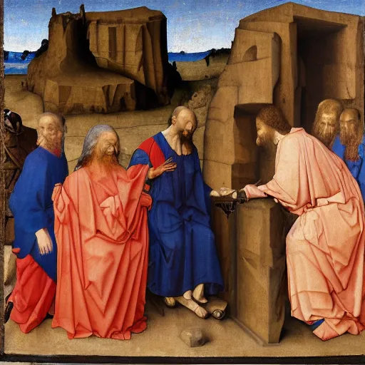 Image similar to portrait of joseph, in deposition of christ by van der weyden, high quality, realism