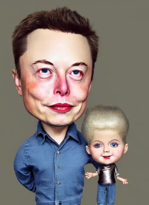 Prompt: elon musk as a Nicoletta Ceccoli doll, detailed digital art, trending on Artstation