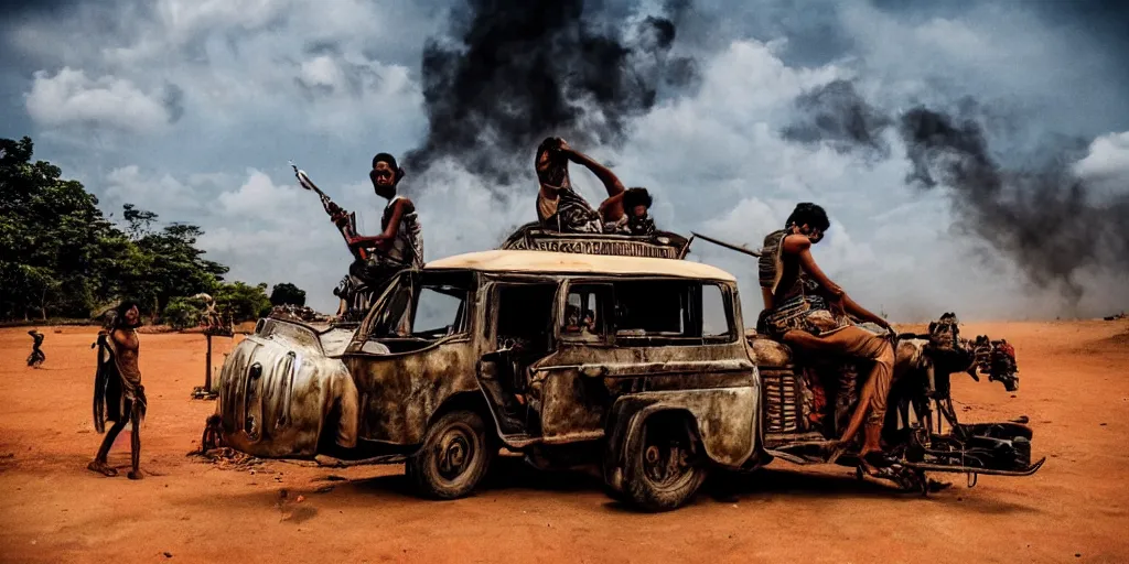 Prompt: sri lankan mad max style, tuk tuk, film still, epic shot cinematography, rule of thirds