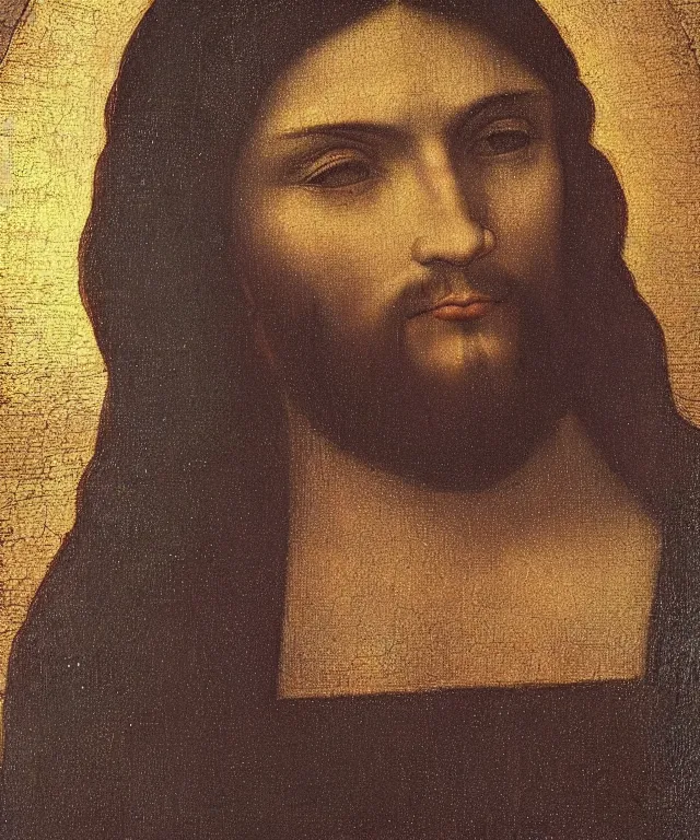 Image similar to portrait of mexican jesus, leonardo di vinci, painting