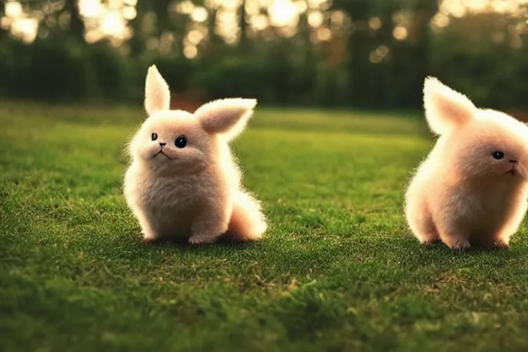 Image similar to real life pokemon, cute!!!, heroic!!!, adorable!!!, playful!!!, chubby!!! fluffly!!!, happy!!!, cheeky!!!, mischievous!!!, ultra realistic!!!, autumn, slight overcast weather, golden hour, sharp focus