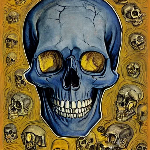 Image similar to A beautiful experimental art of a skull that is part organic, part mechanic. It is an accurate representation of how the artist sees the world. by Peter Howson, by Ferdinand Hodler exciting, unnerving