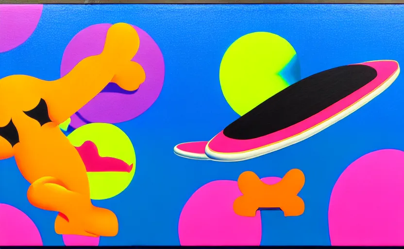 Image similar to flying skate boards by shusei nagaoka, kaws, david rudnick, airbrush on canvas, pastell colours, cell shaded!!!, 8 k