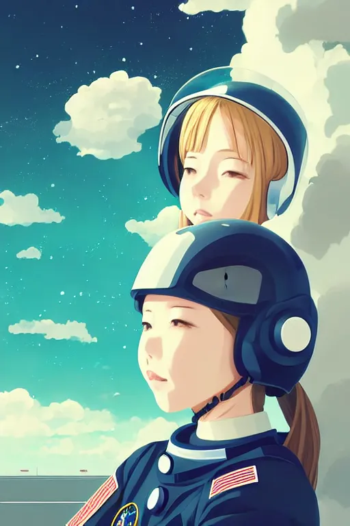 Image similar to portrait of a girl with astronaut helmets by 村 田 莲 尔, cloudy sky background lush landscape ln illustration concept art anime key visual trending 村 田 莲 尔