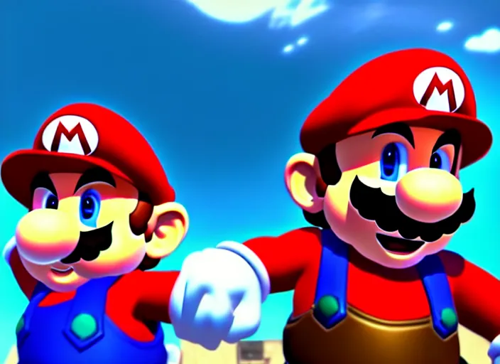 Image similar to mario!!! and master chief in 3 d video game screenshot!!! from the new video game mario halo