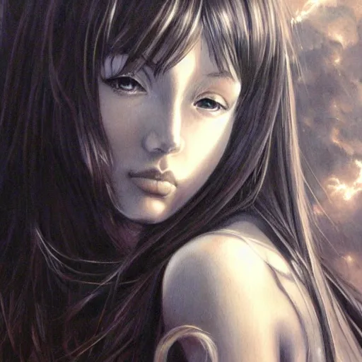 Prompt: pencil art, detailed portrait of anime girl, intricate, hyper detailed, realistic, oil painting, by julie bell, frank frazetta, cinematic lighting